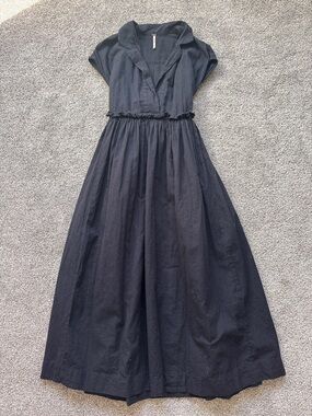 Free People Black Linen Midi Dress with tie waist